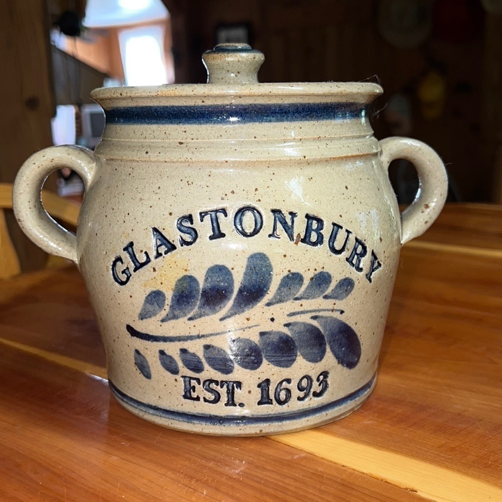 Glastonbury est. 1693 Bean Crock Jar Lid Signed Pottery